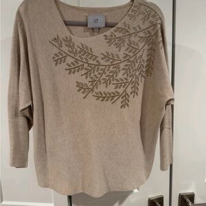 Liv Milano Beige Sweater with Gold Leaf Design